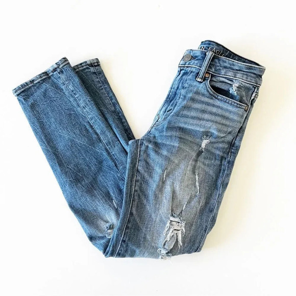 American Eagle Slim Destroyed Jeans 26 X 28 Youth‎ Tween Light Blue Denim Ripped - Picture 3 of 11
